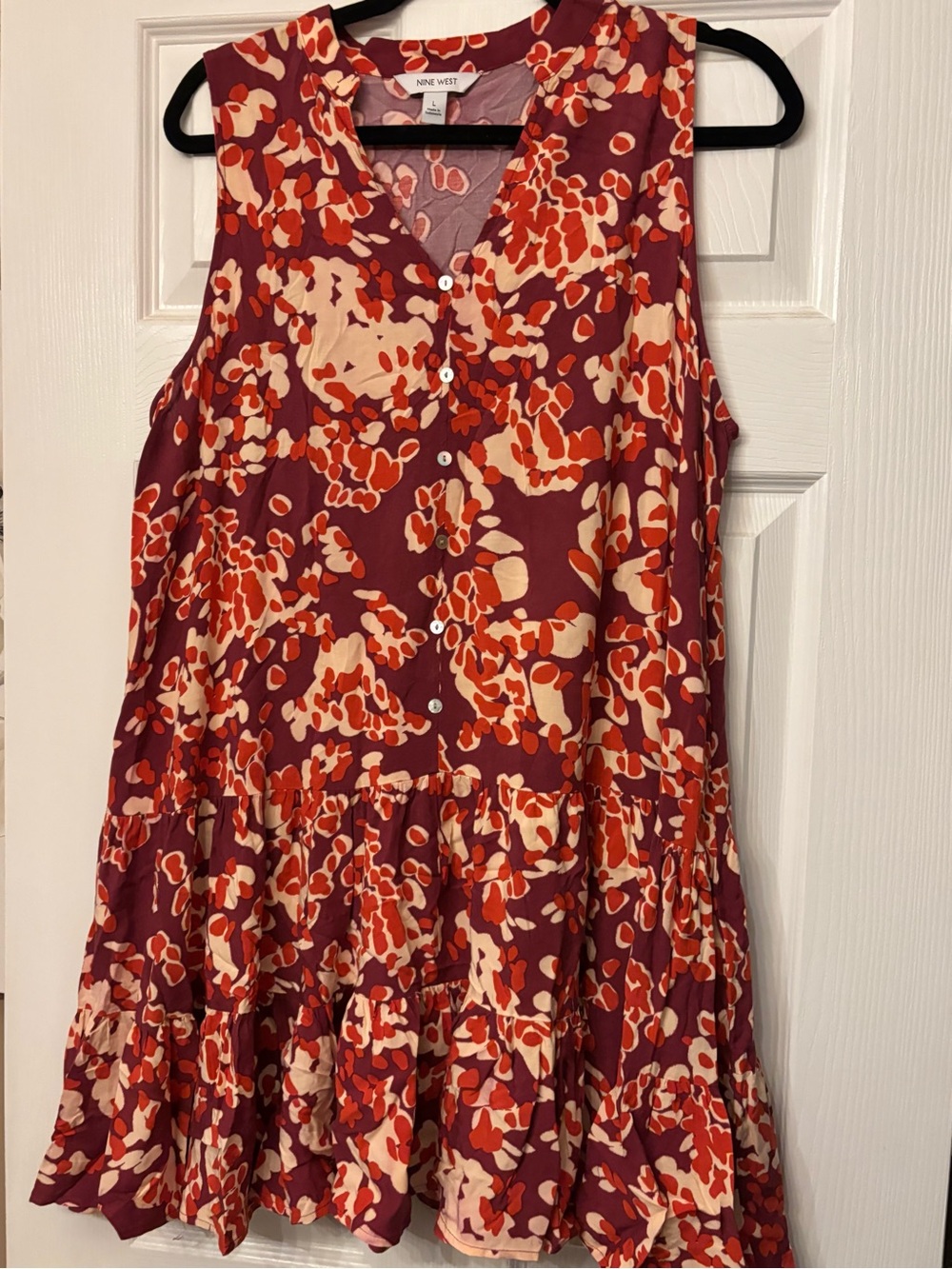 Nine West Burgundy Floral Sleeveless V-Neck Tunic